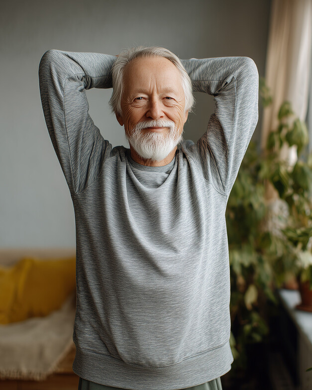 a guy with his arms over his head stretching 