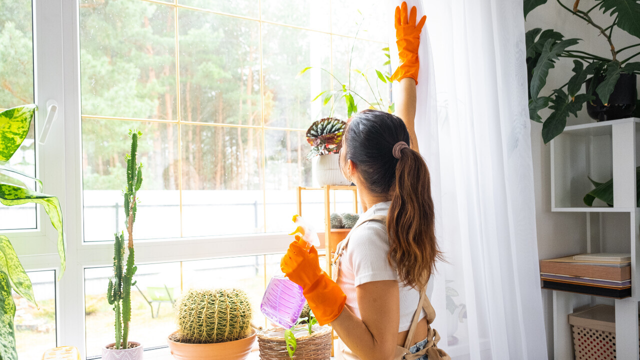 a women cleaning windows 