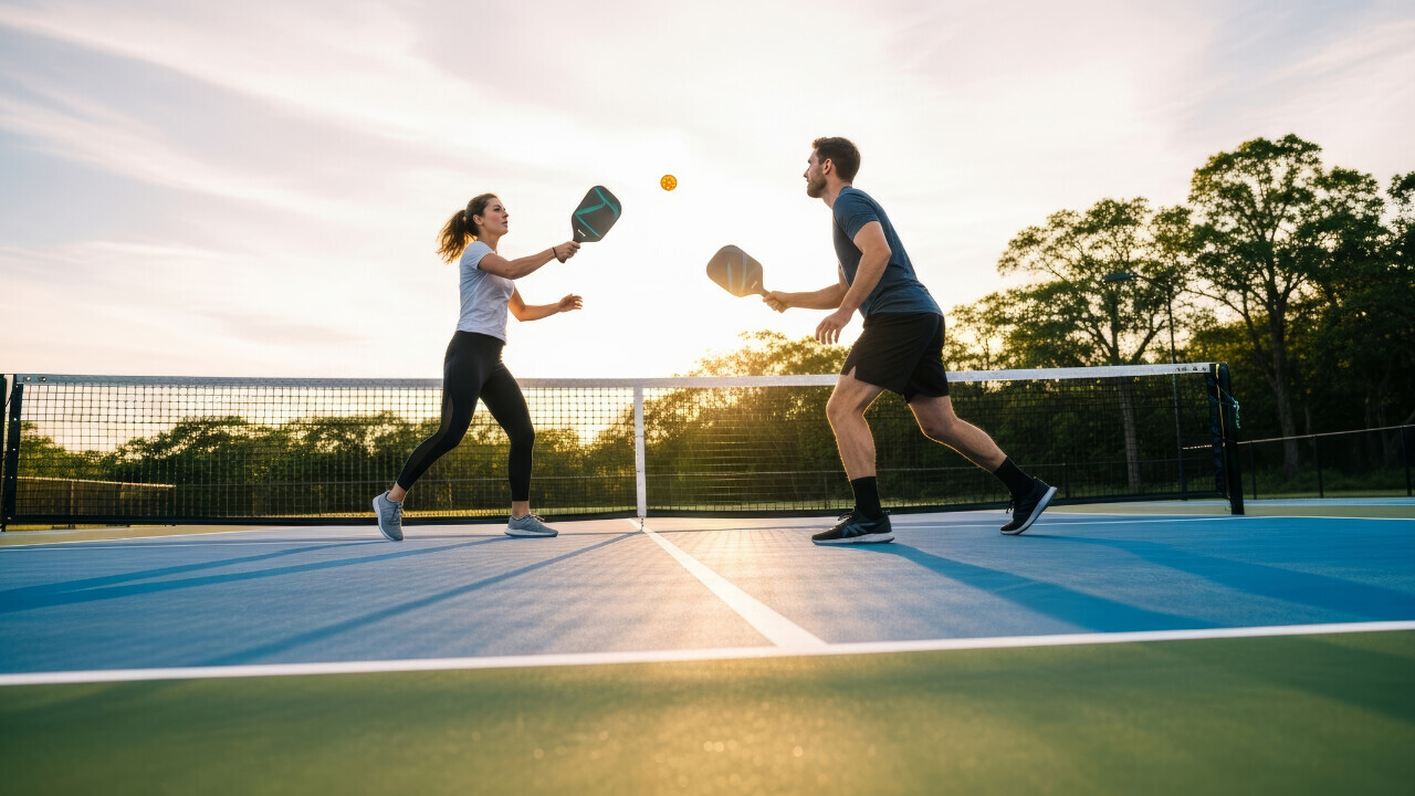 two players playing pickleball 